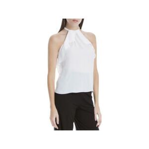 MAX STUDIO Womens White Ruffled Sleeveless Halter Top Size: L